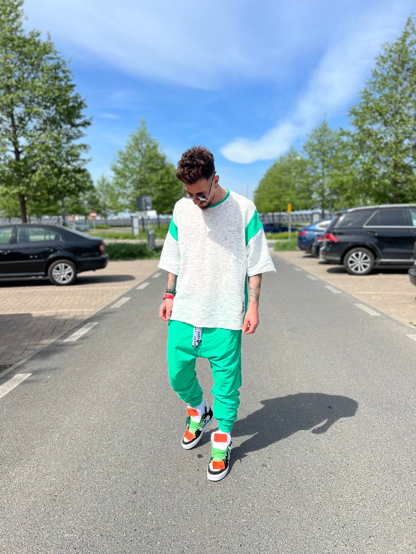 Green & Off-White Two-Piece Set