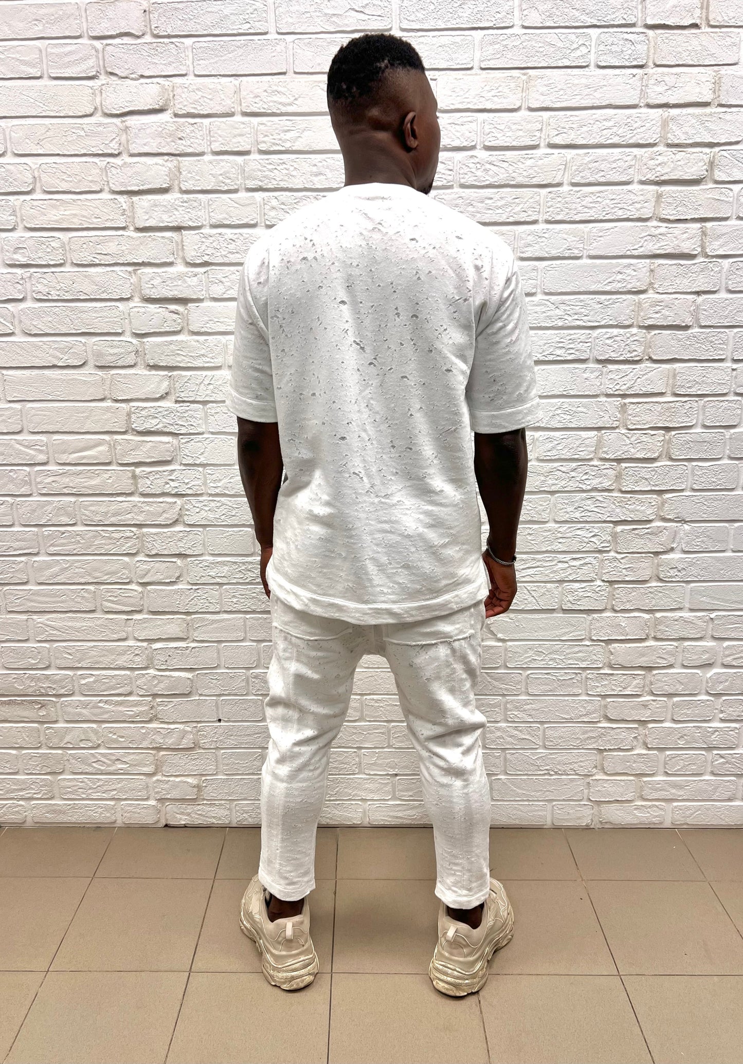 Green & Off-White Two-Piece Set with Stitch Detail
