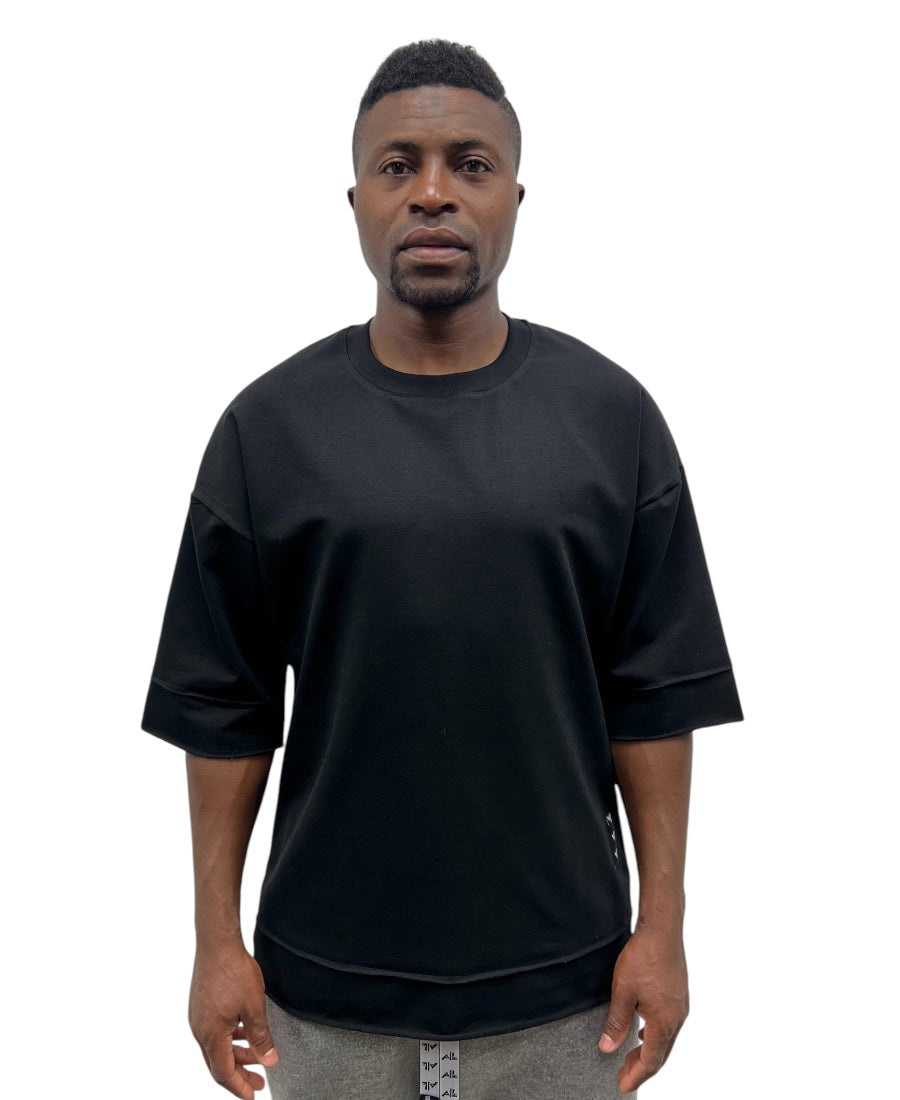 Oversized Black T-Shirt with Extended Hem