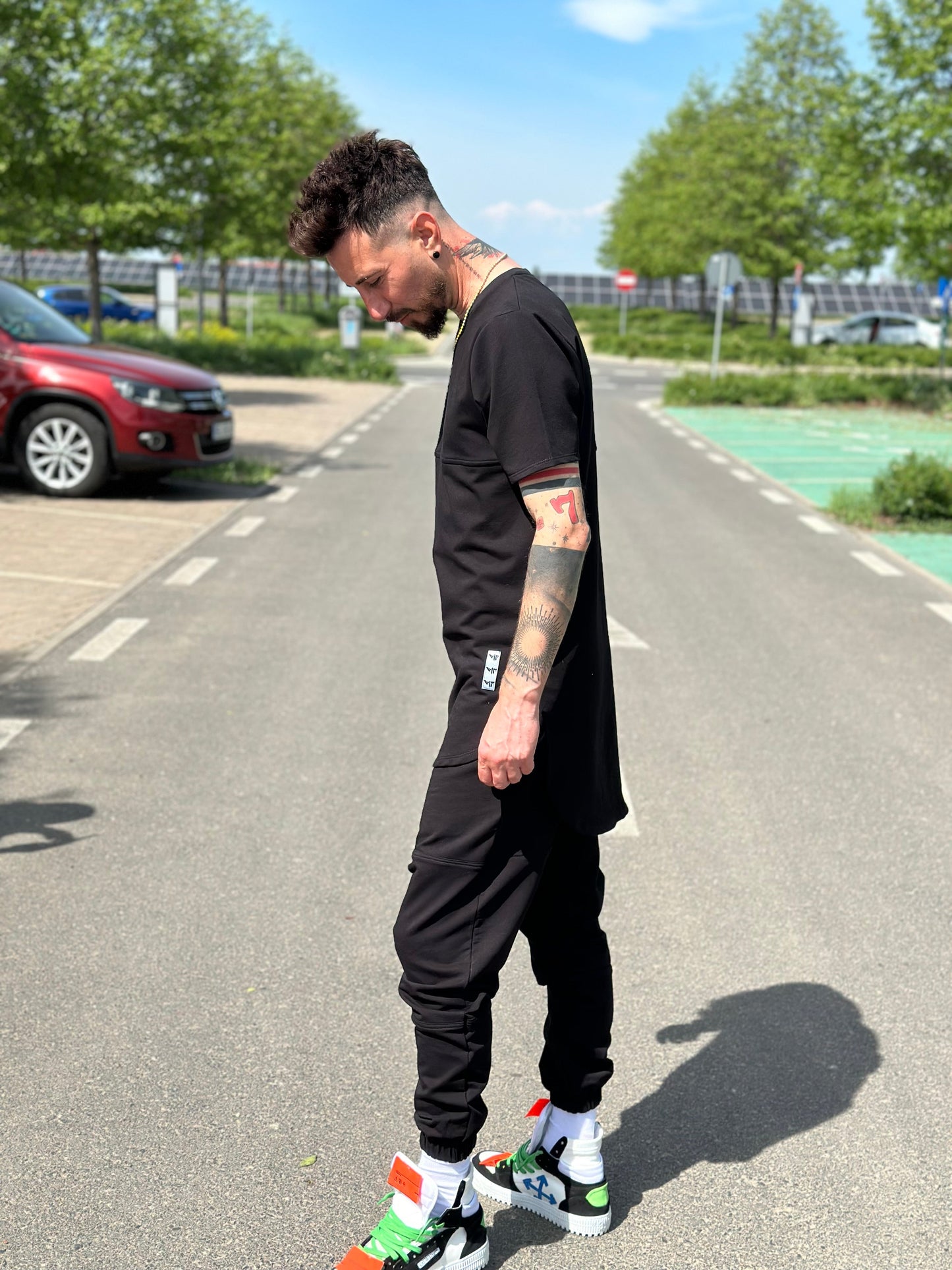 Black Two-Piece Set with Extended Back Hem