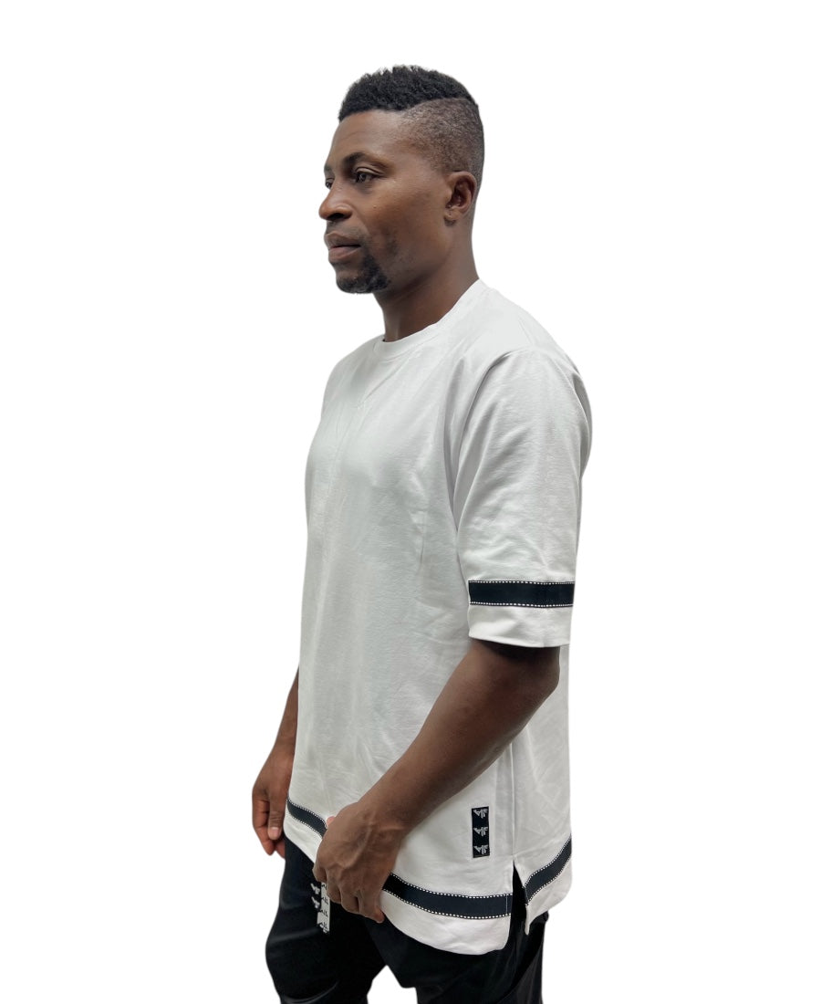 White T-Shirt with Black Band Detail