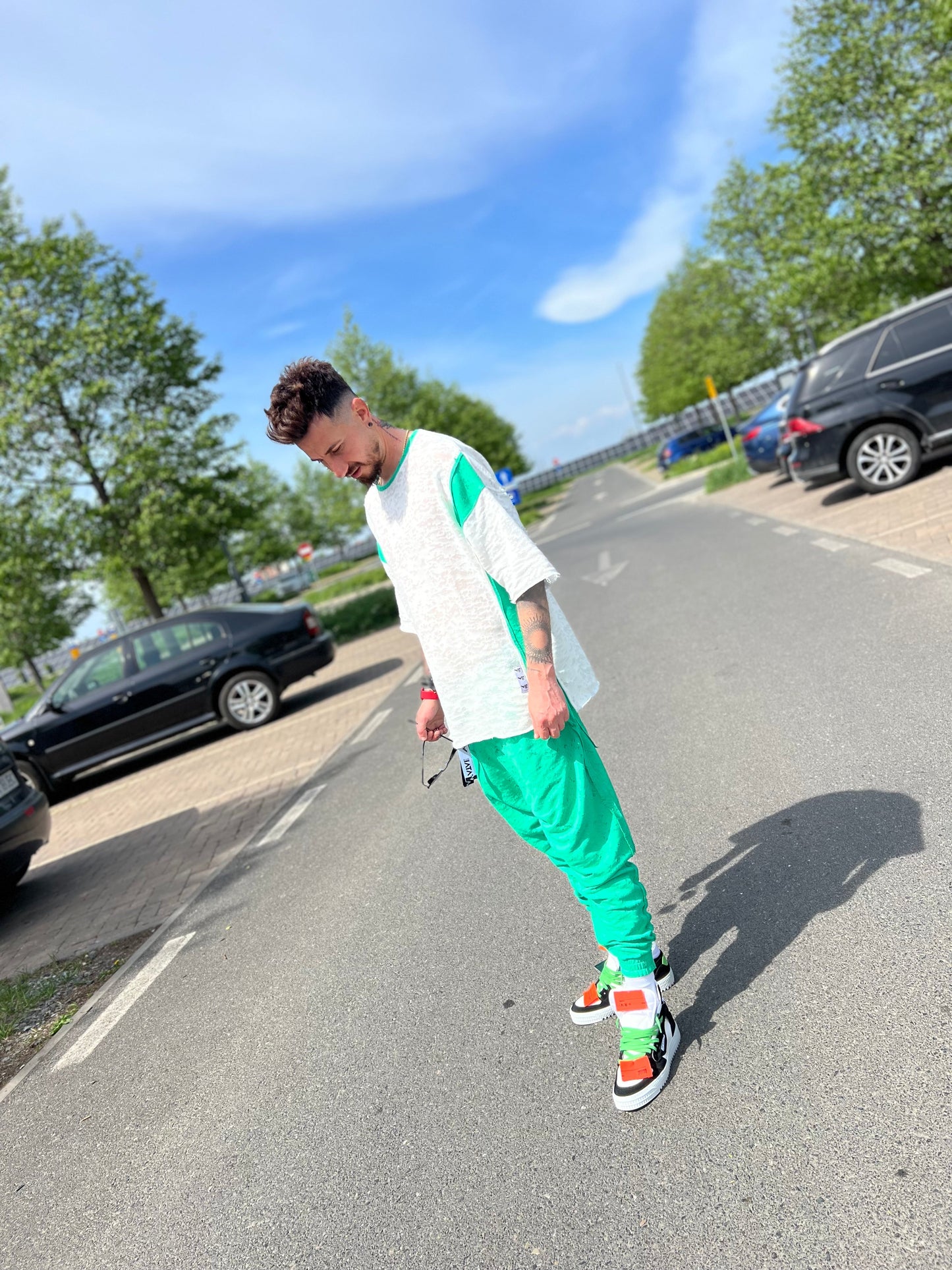 Green & Off-White Two-Piece Set