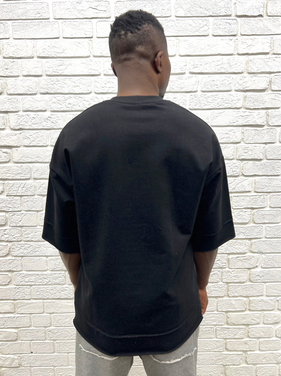 Oversized Black T-Shirt with Extended Hem