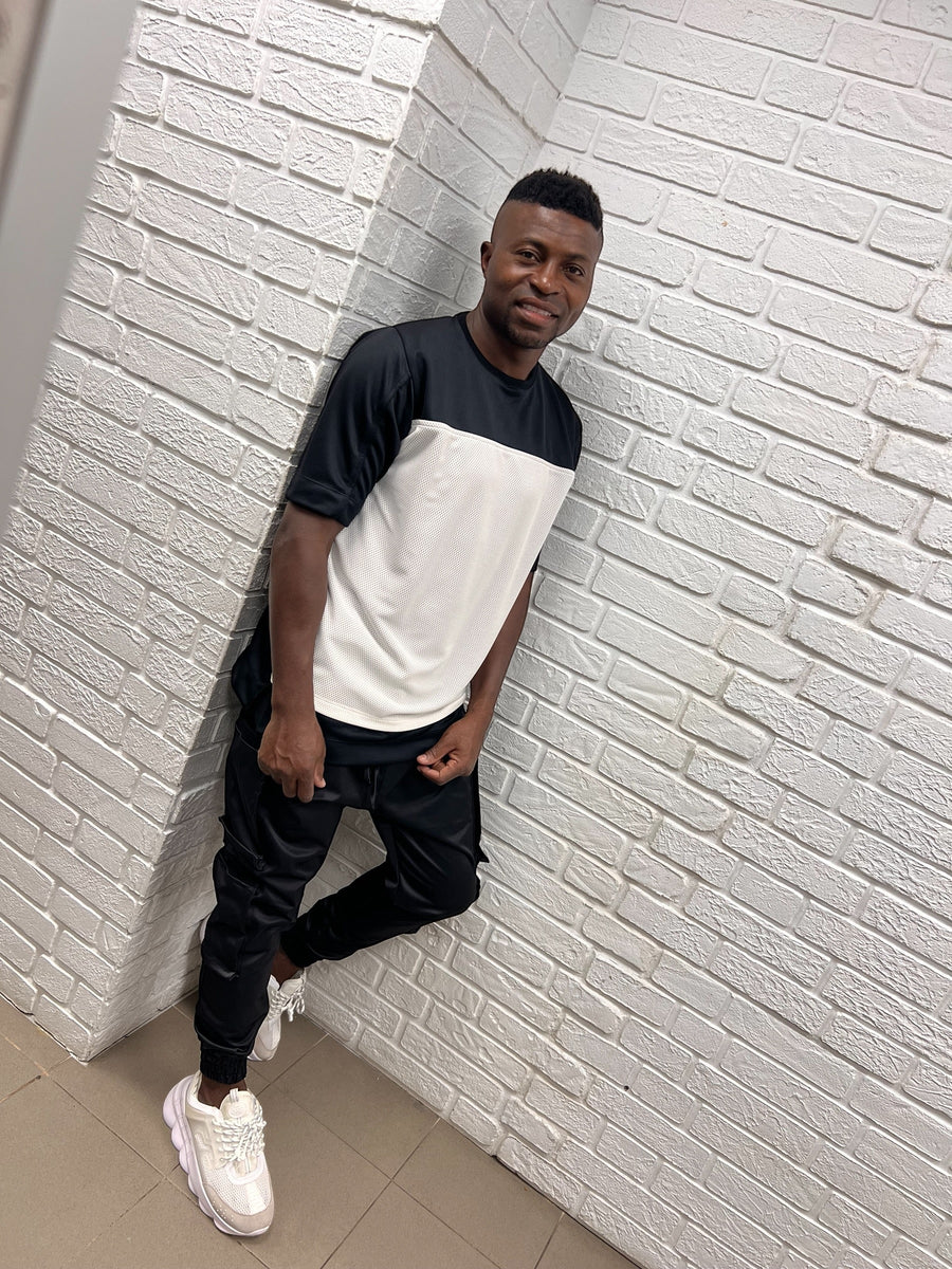 Black T-Shirt with White Mesh Design