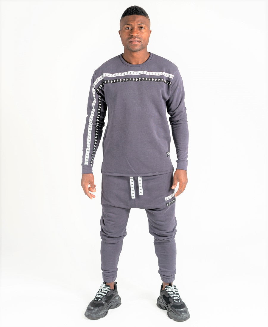 Grey Tracksuit with Black-and-White Logo Tape