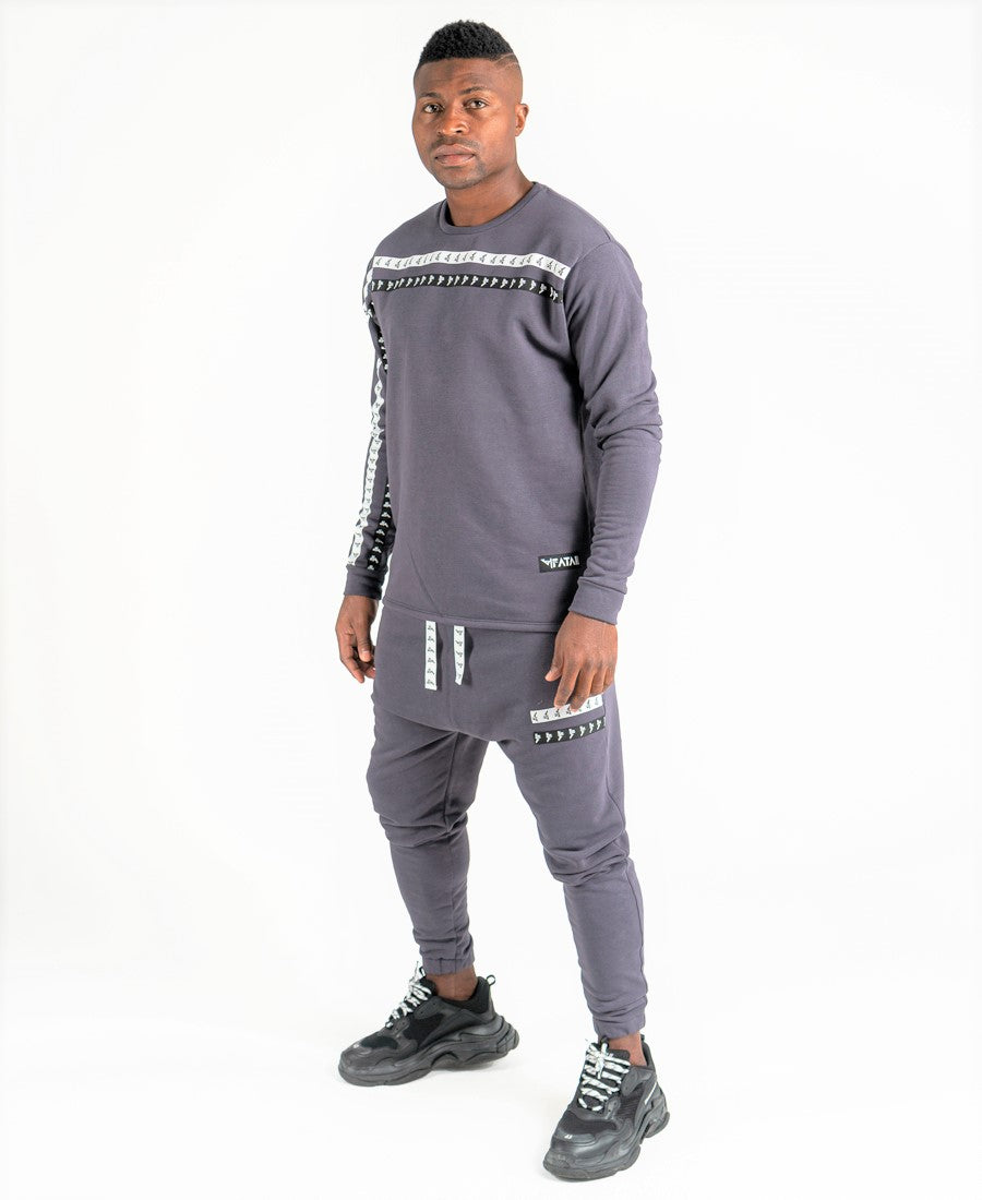 Grey Tracksuit with Black-and-White Logo Tape