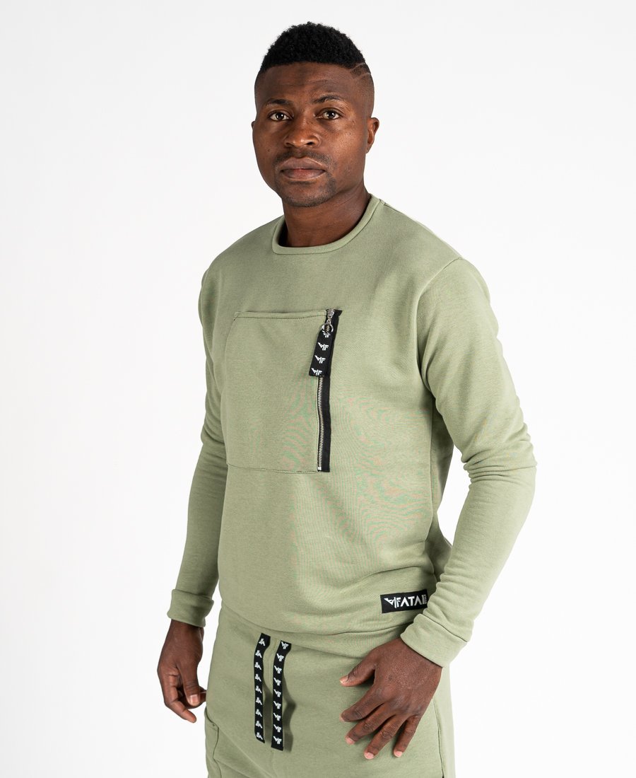 Green Hoodie with Zip Pocket and Logo Detail - Fatai Style