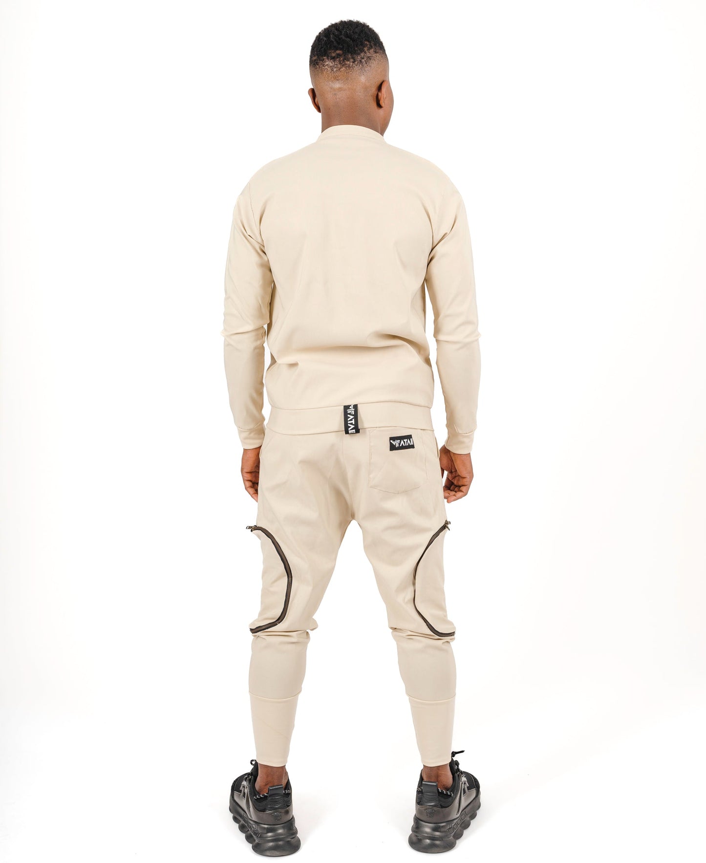 Cream Two-Piece Set with Brass Zippers and Detachable Pocket