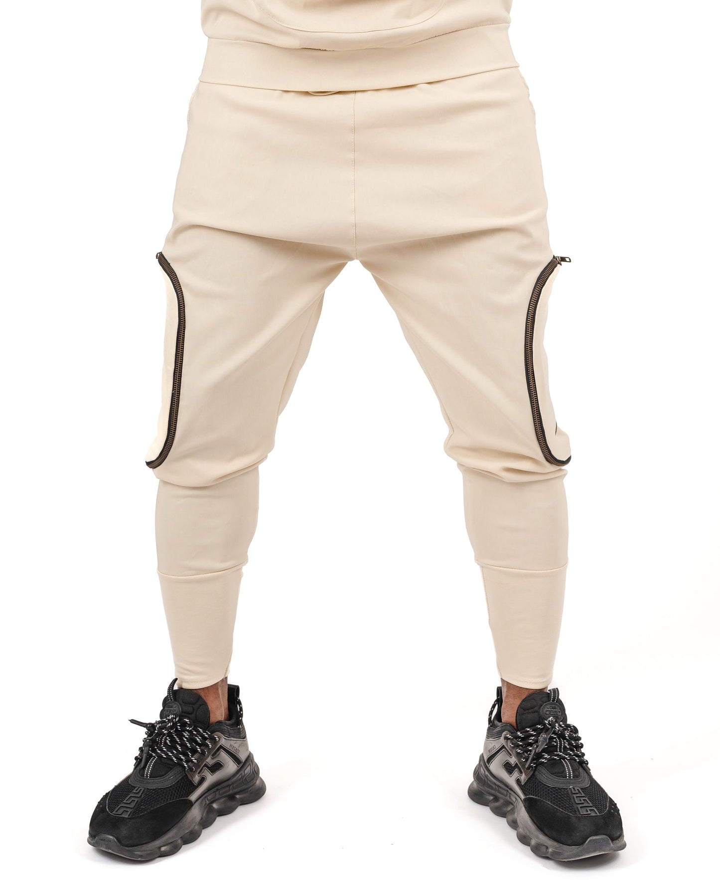 Pantaloni crem cu buzunare laterale detasabile