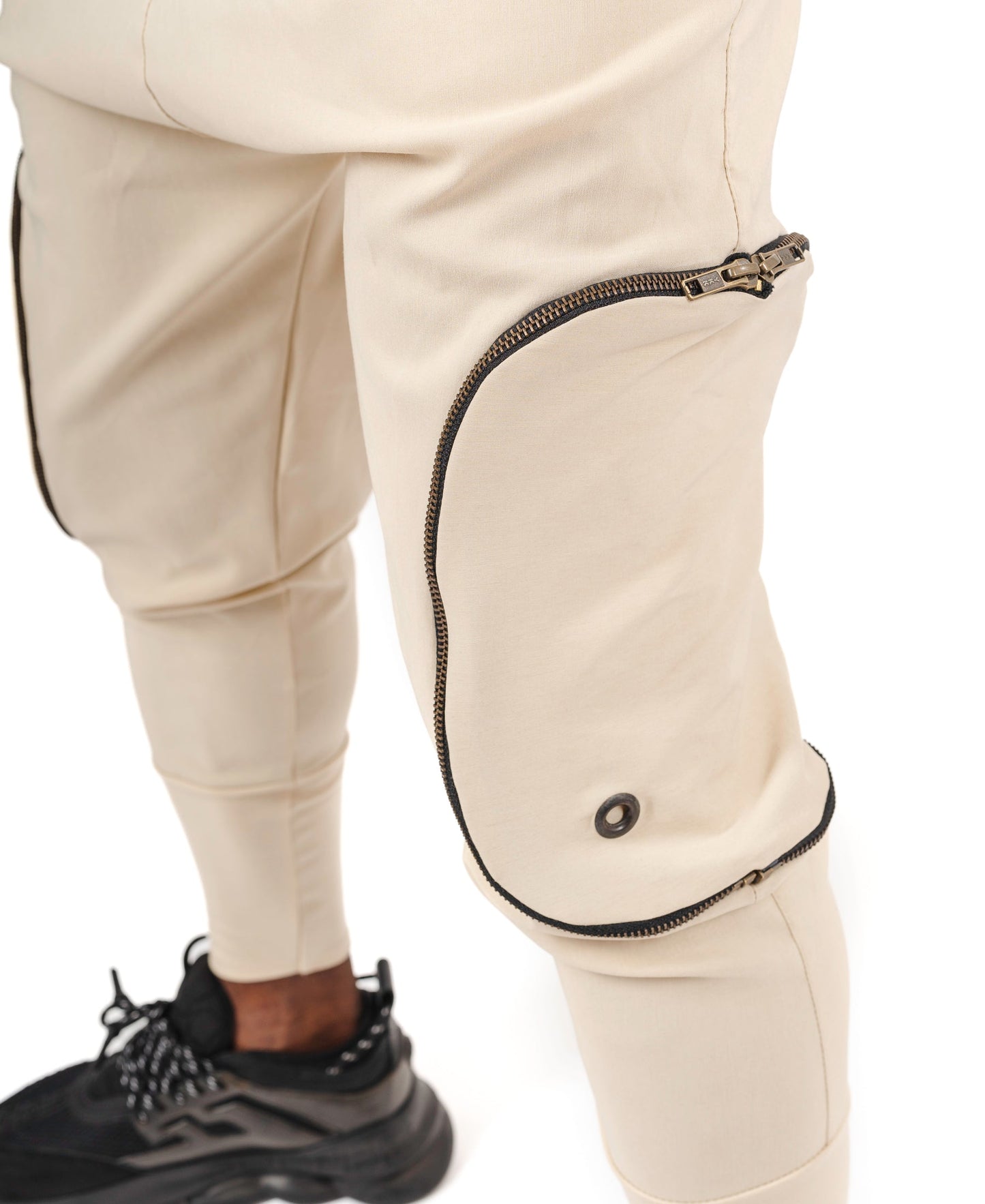 Cream Two-Piece Set with Brass Zippers and Detachable Pocket