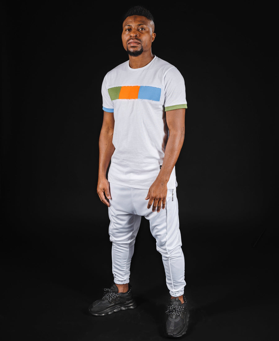 White T-Shirt with Three-Tone Design
