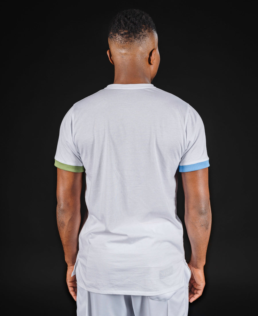 White T-Shirt with Three-Tone Design