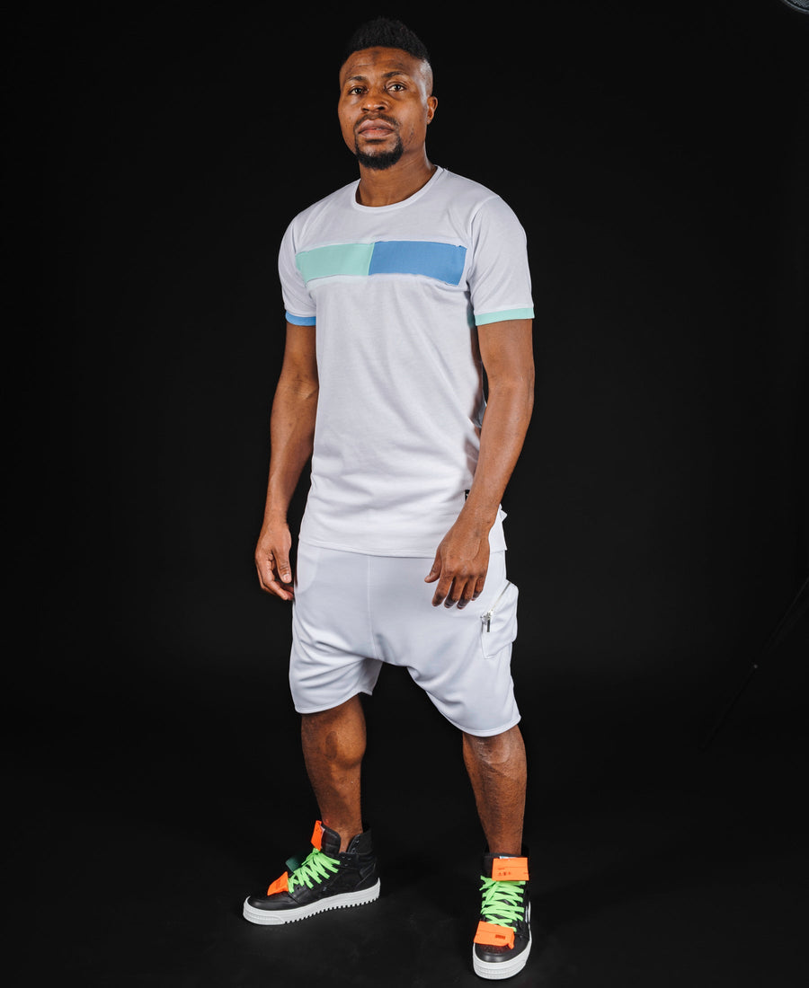 White T-Shirt with Two-Tone Design