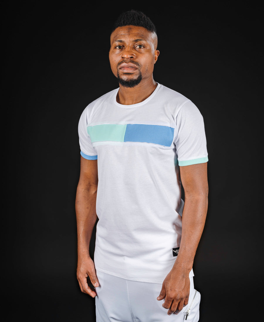 White T-Shirt with Two-Tone Design