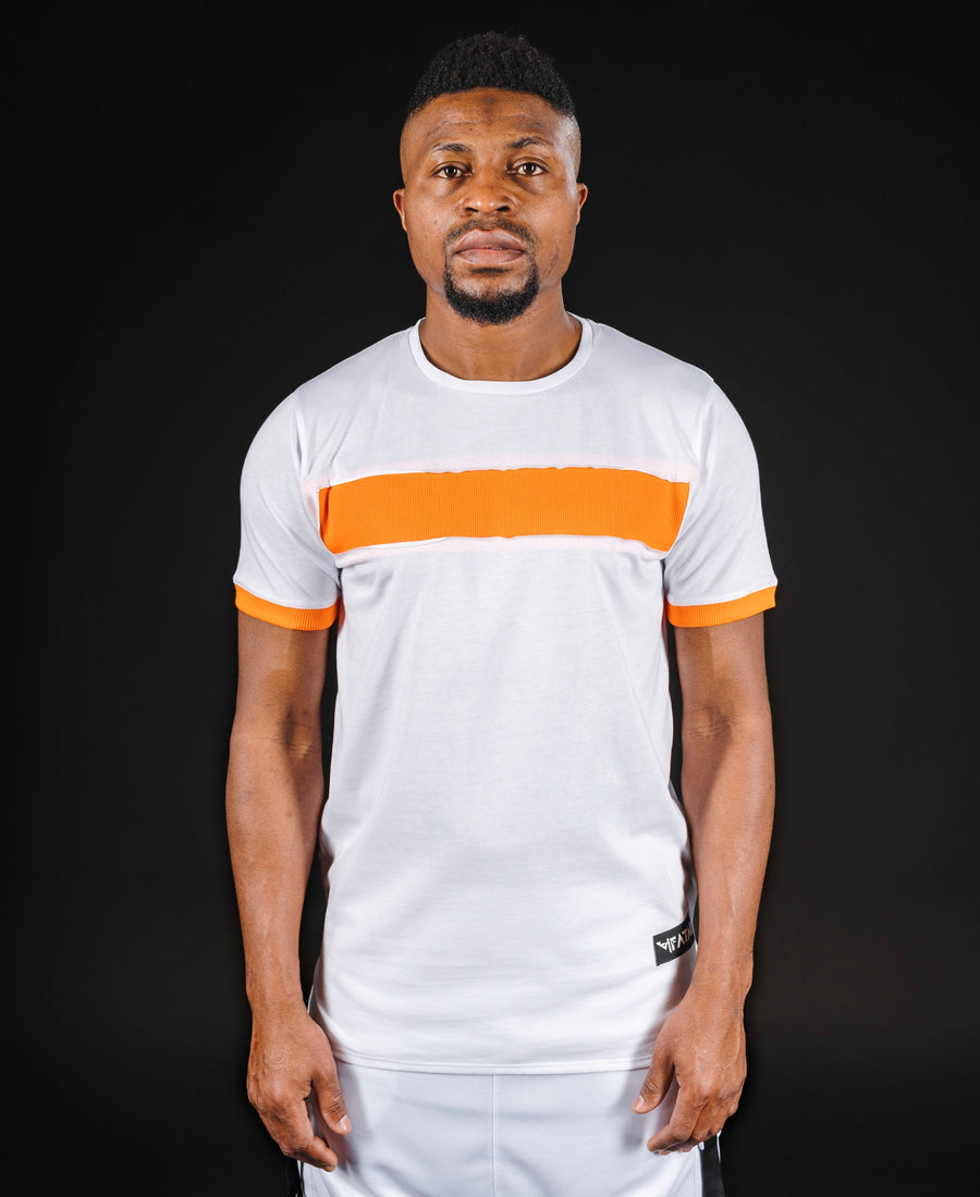 White T-Shirt with Orange Design