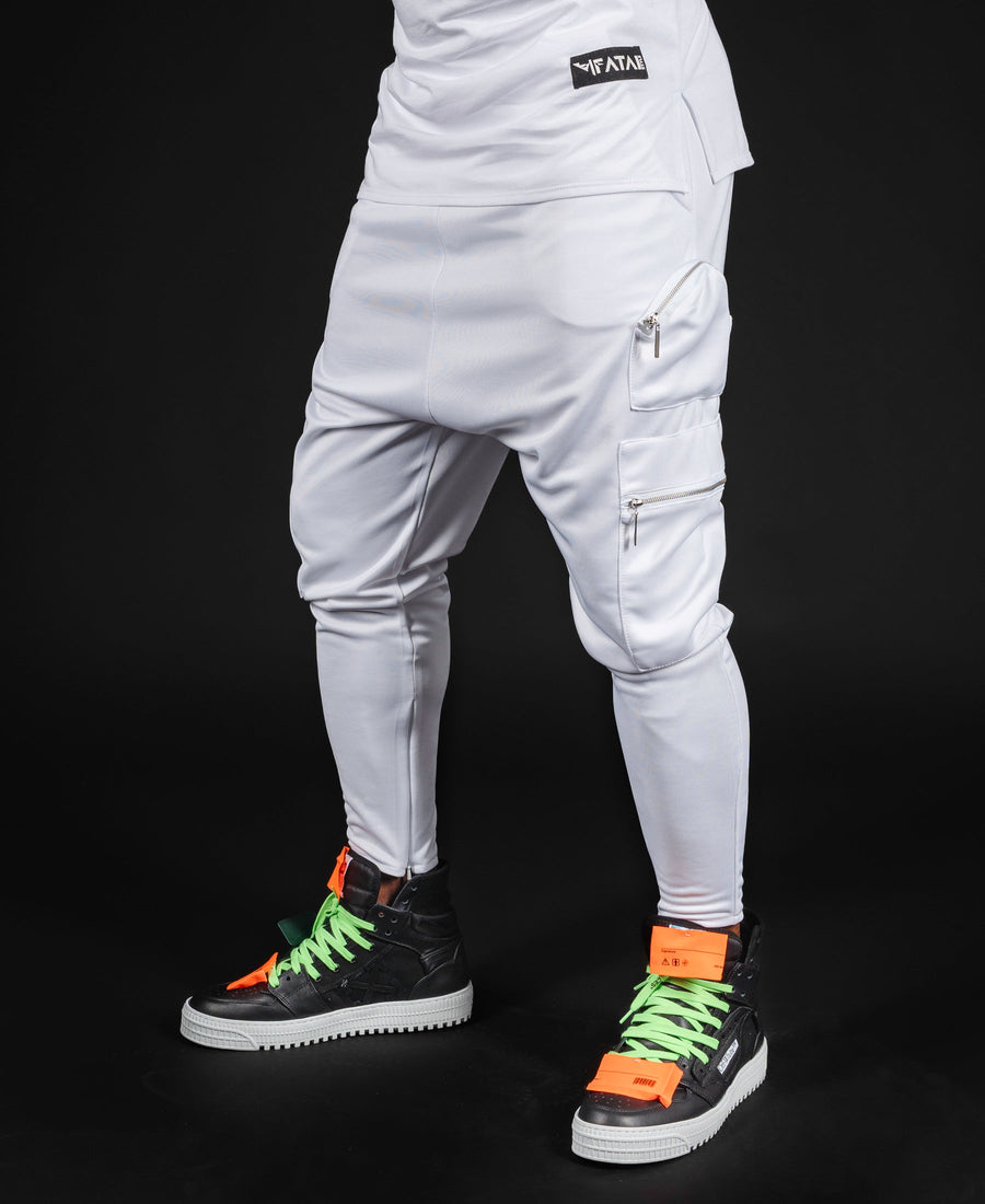 White Trousers with Multiple Zip Pockets
