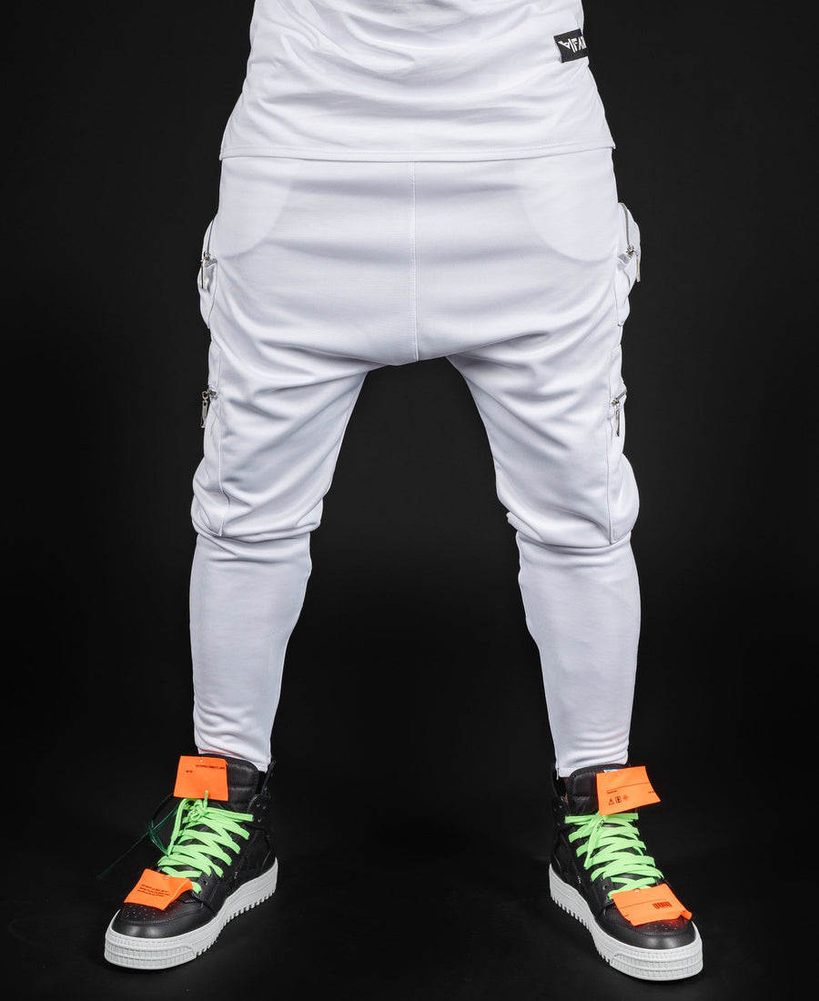White Trousers with Multiple Zip Pockets