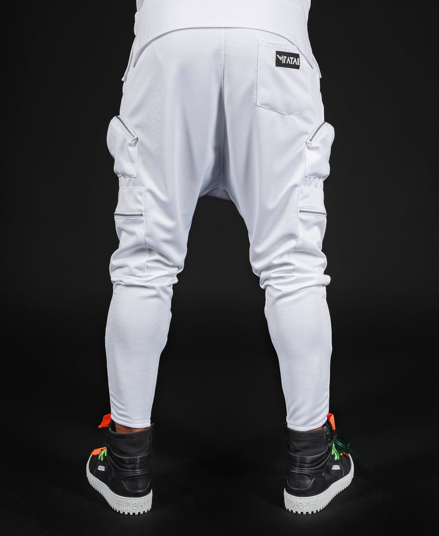 White Trousers with Multiple Zip Pockets