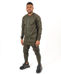Khaki Two-Piece Set with Green Zip Trim