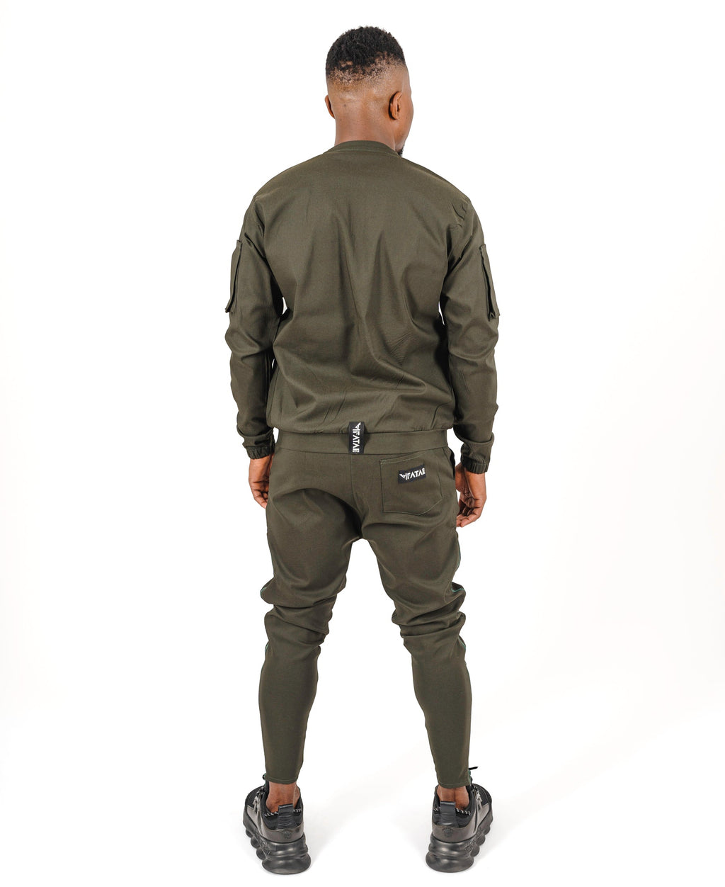 Khaki Two-Piece Set with Green Zip Trim