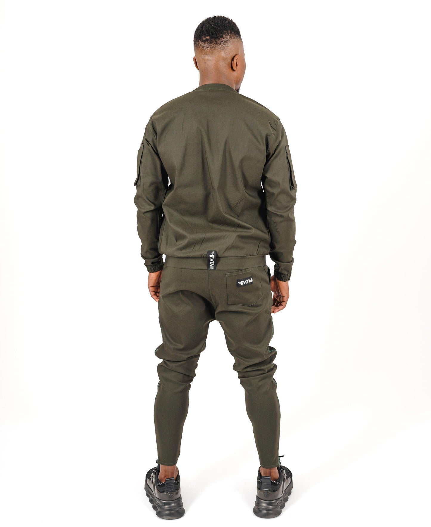 Khaki Two-Piece Set with Green Zip Trim