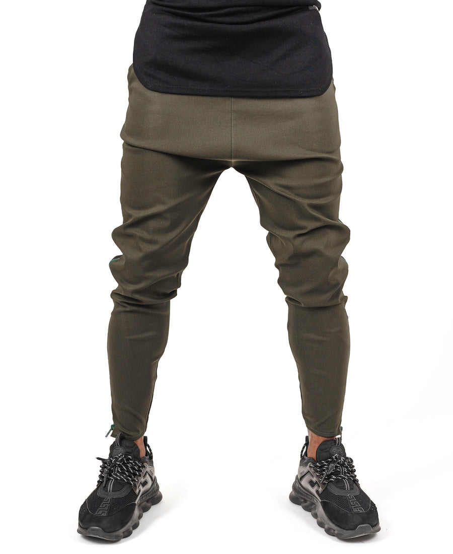 Khaki Trousers with Long Green Zip