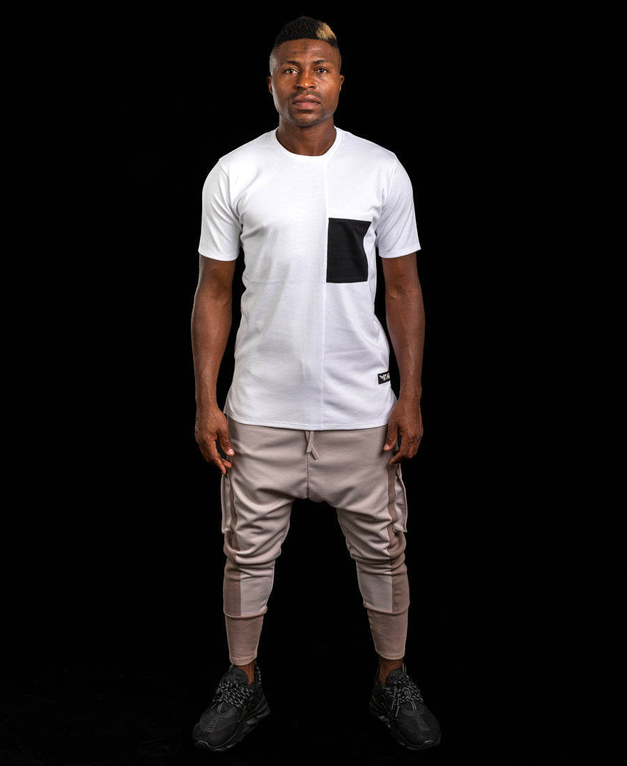 White T-Shirt with Black Pocket