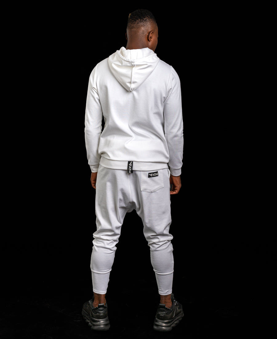 White Two-Piece Set with Statement Graphic and Zip Top