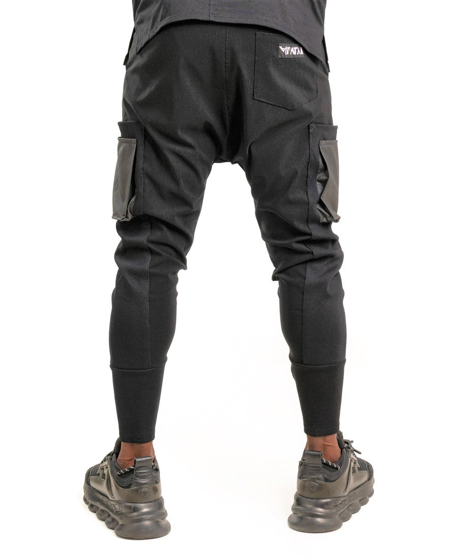 Black Trousers with Faux-Leather Side Pockets