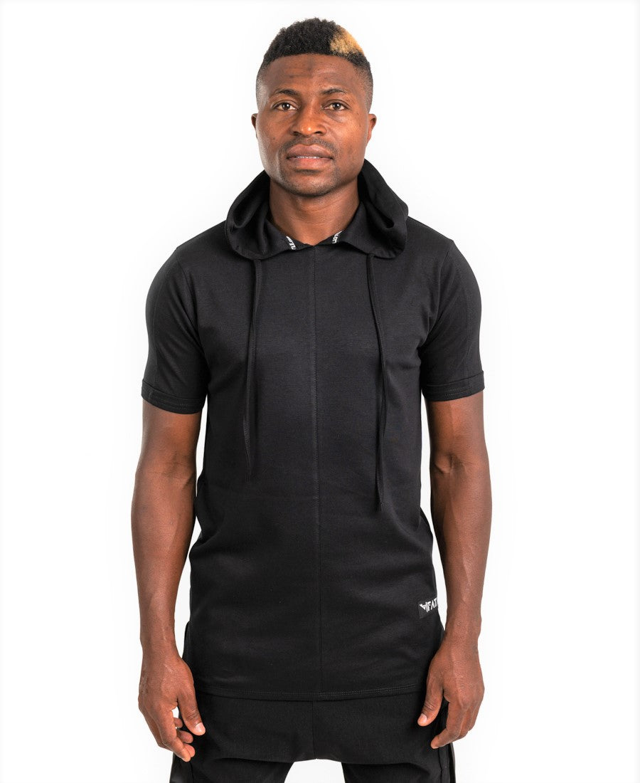 Black Hooded Tee with Sleeve Detail