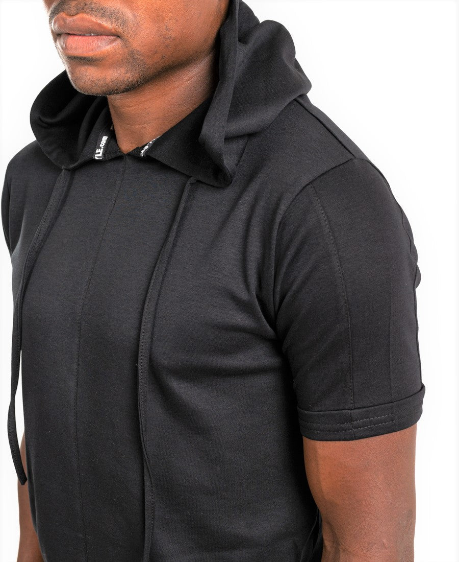 Black Hooded Tee with Sleeve Detail