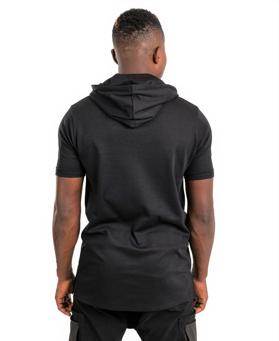 Black Hooded Tee with Sleeve Detail