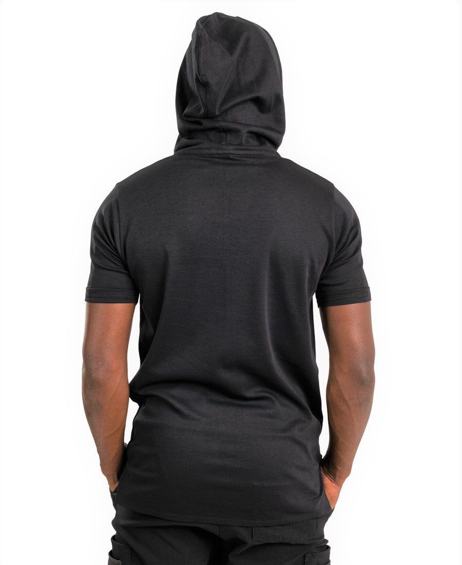Black Hooded Tee with Sleeve Detail