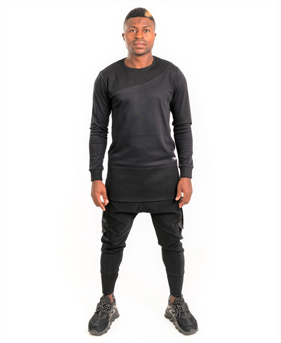 Black Longline Top with Statement Detail