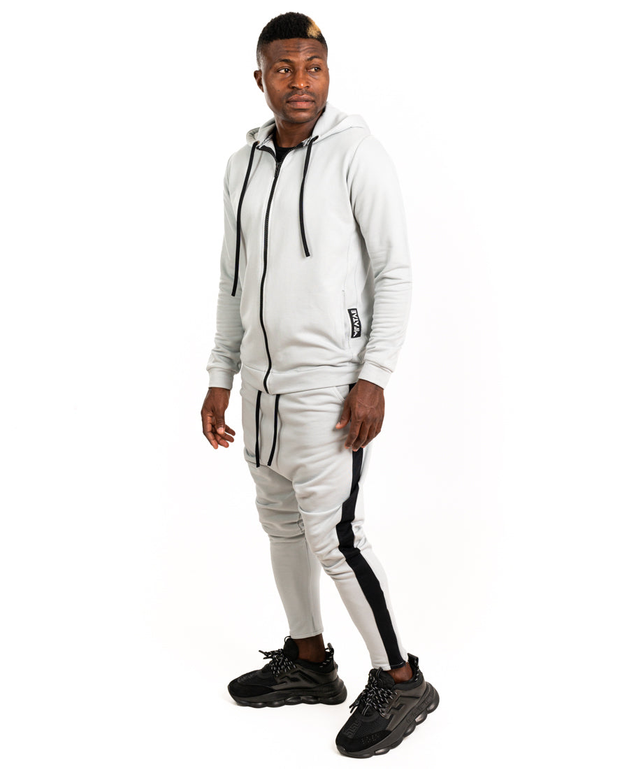 Light Grey Tracksuit with Black Stripes
