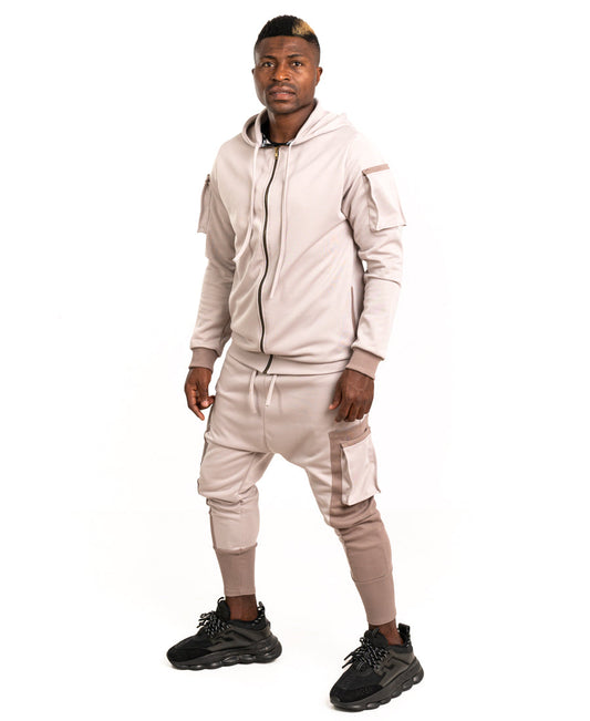 Beige & Cappuccino Two-Piece Set with Side Pockets