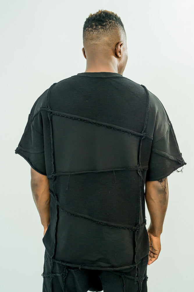 Black T-Shirt with Layered Stitch Detail