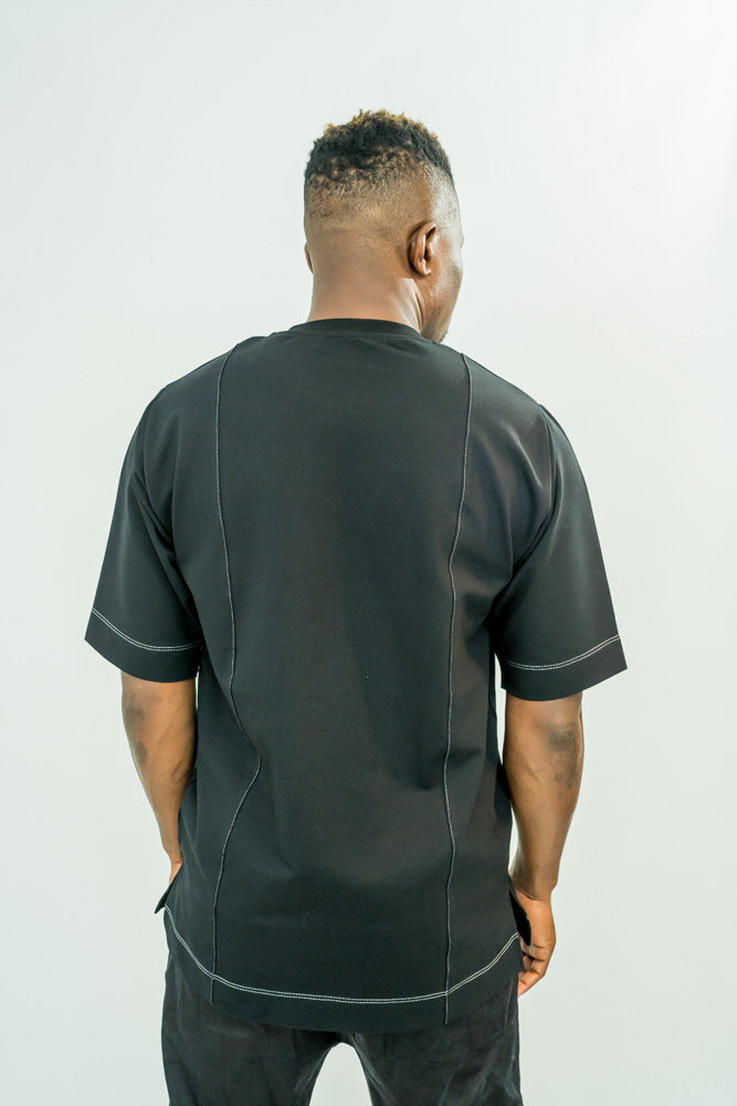 Black T-Shirt with White Stitch Detailing