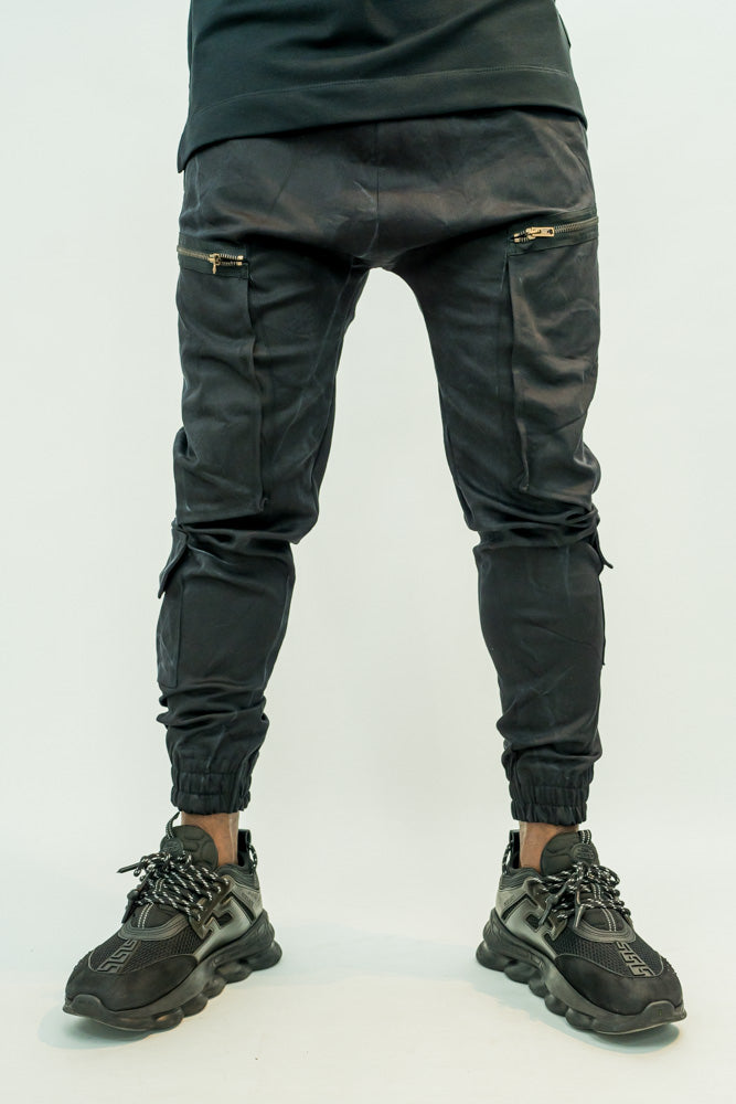 Black Ombre Stretch Jeans with Front Detailing