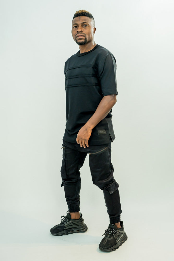 Black Ombre Stretch Jeans with Front Detailing