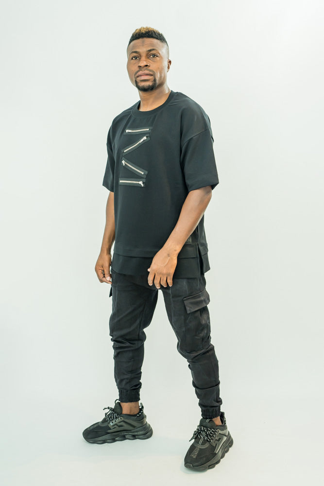 Black Ombre Stretch Jeans with Side Pockets