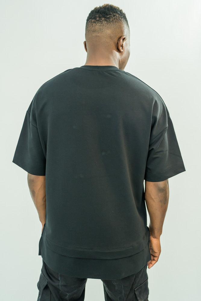 Black T-Shirt with Zip Design and Extension