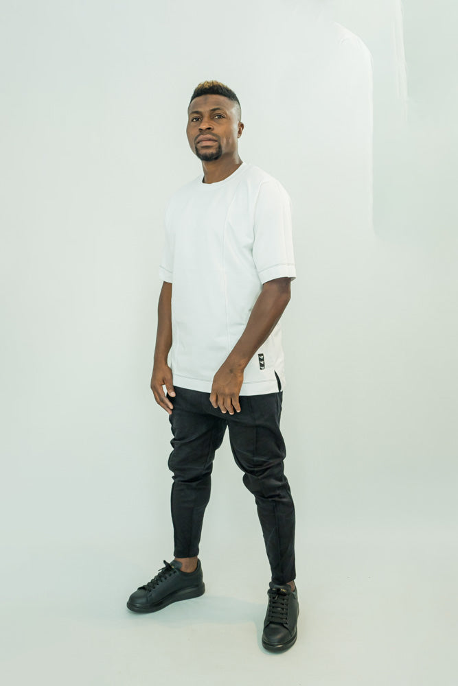 White T-Shirt with Black Stitch Detail