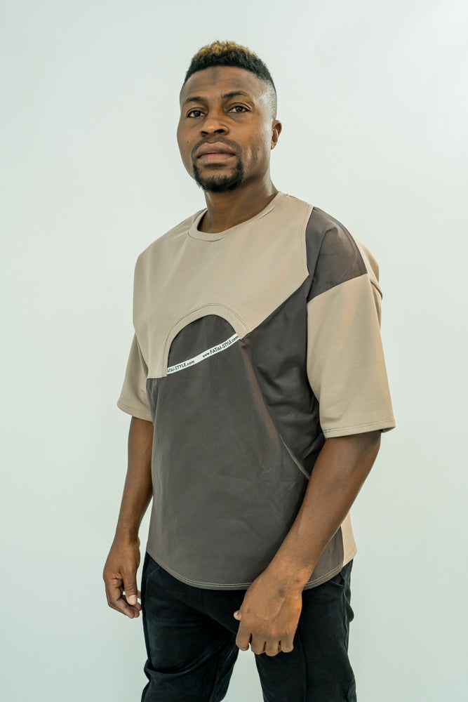 Cappuccino T-Shirt with Velvet-Effect Panel