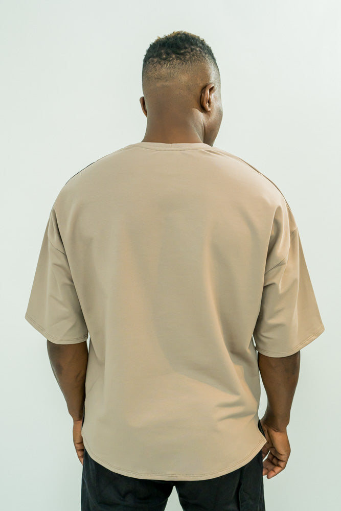 Cappuccino T-Shirt with Velvet-Effect Panel