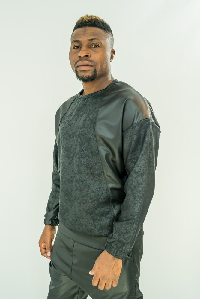 Black Stretch-Fabric Sweatshirt with Front Design