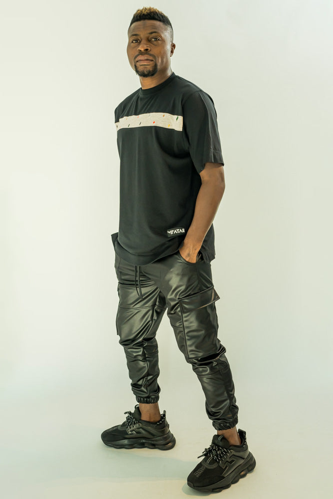 Black trousers made with very flexible material and side pockets