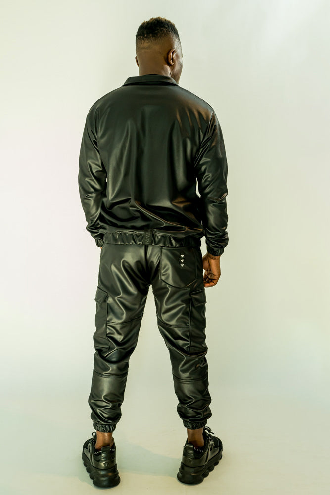 Black Stretch Fabric Tracksuit with Zip Top