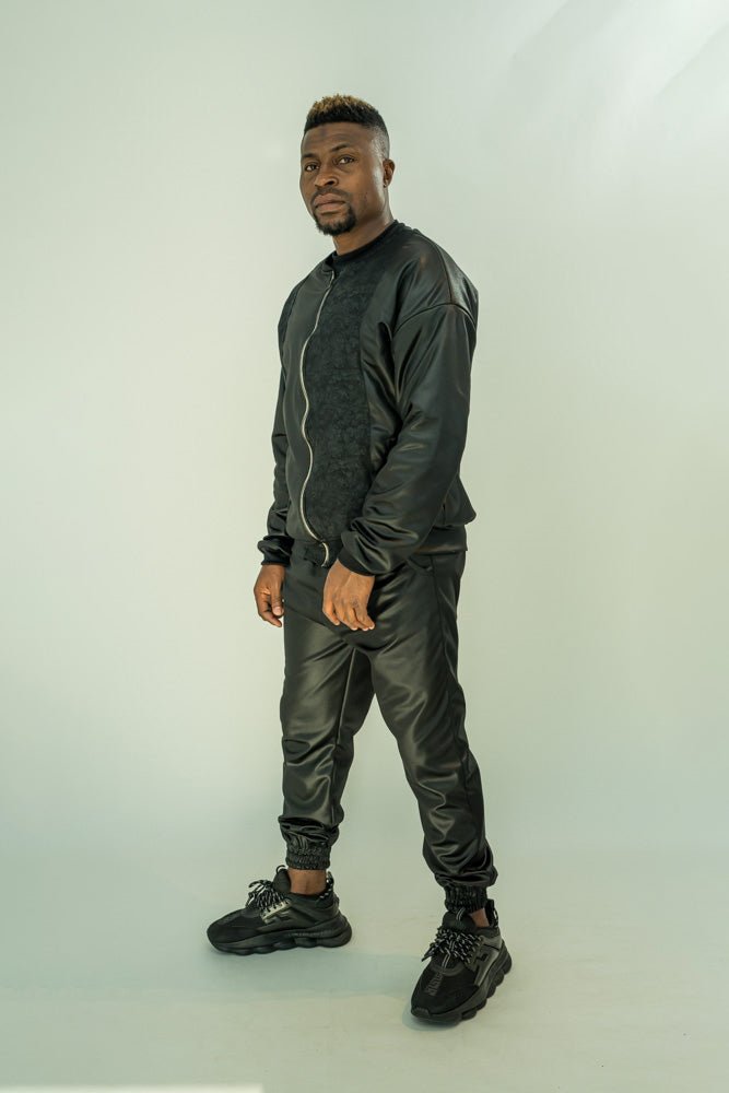 Black Stretch Fabric Tracksuit with Lined Jacket