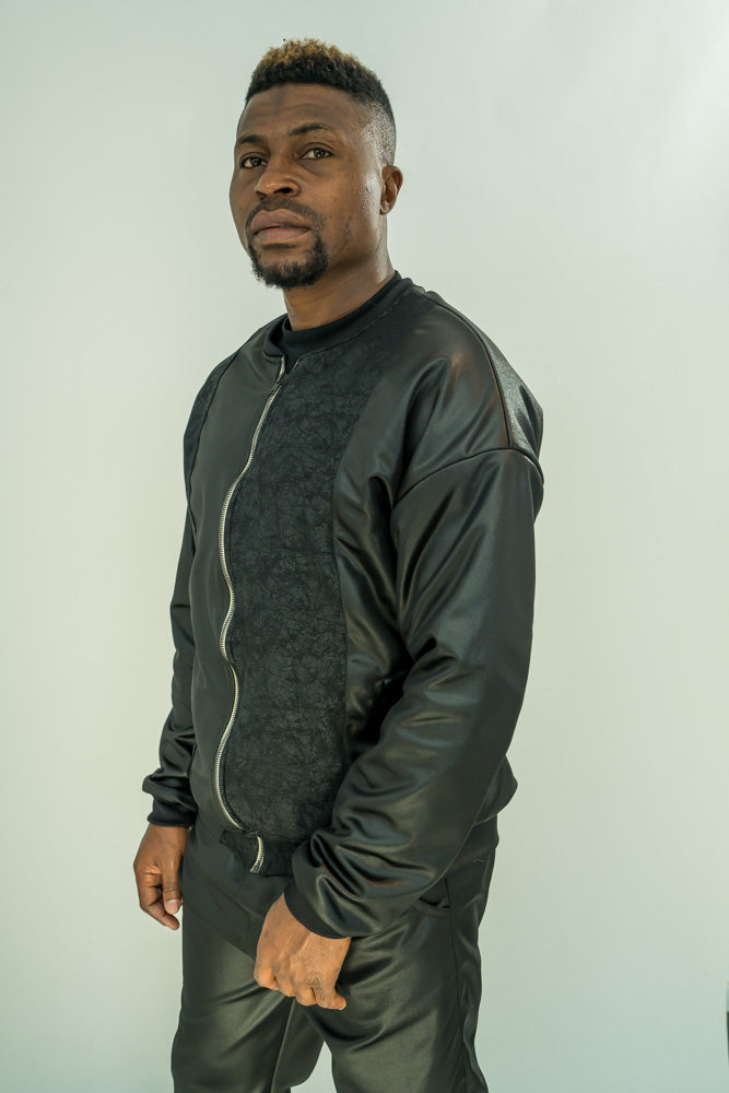 Black Stretch-Fabric Lined Tracksuit Jacket